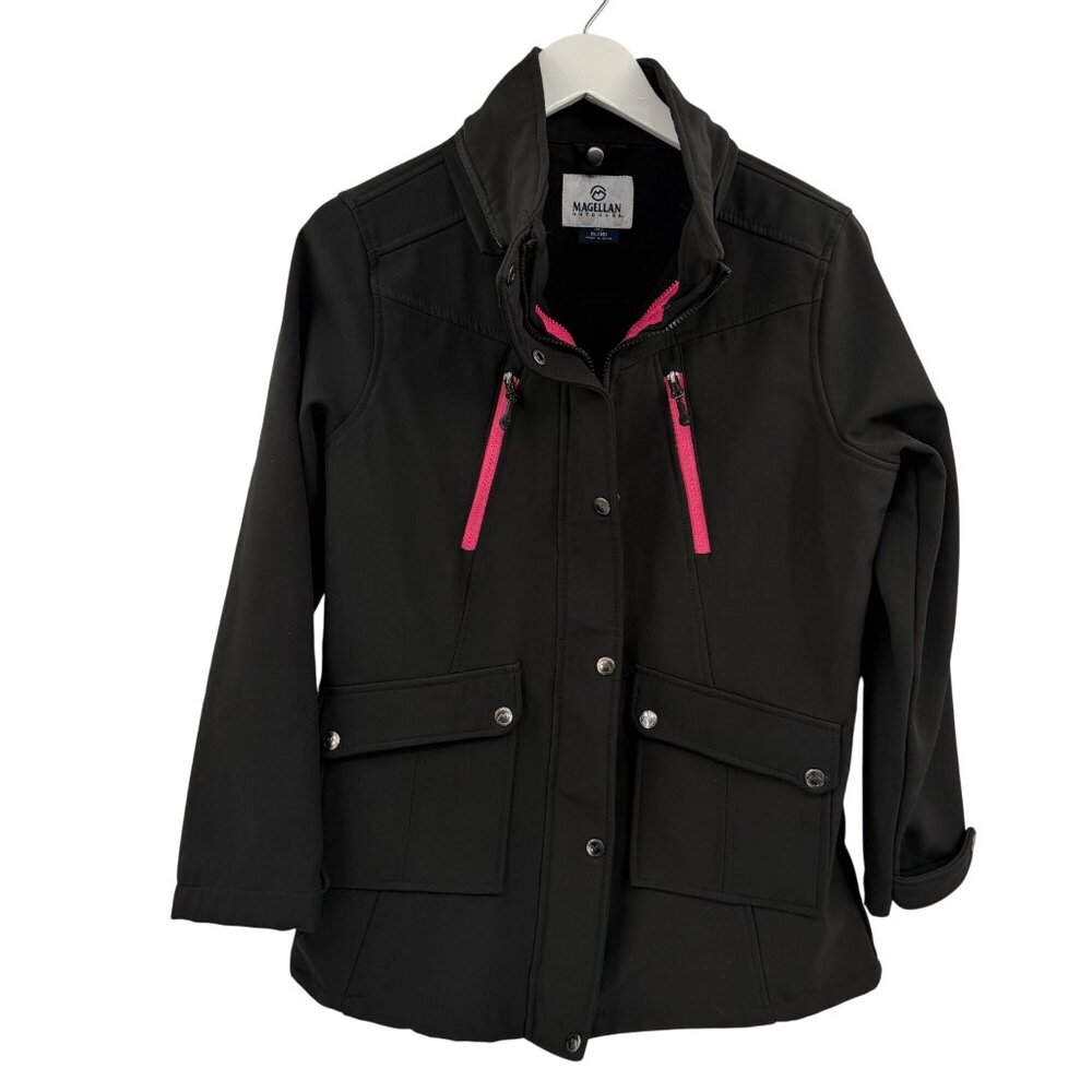 Magellan Outdoors girls jacket size XL 16 black neoprene stretch pockets